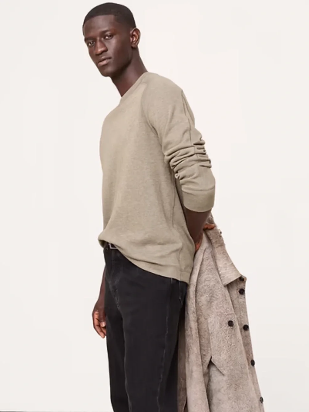 Banana Republic Men's Double Knit Long-Sleeve Crew-Neck Shirt
